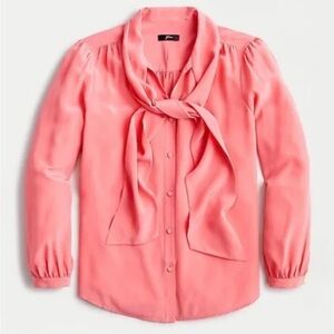 J. Crew tie-neck blouse in Re-Imagined Silk in bright coral
